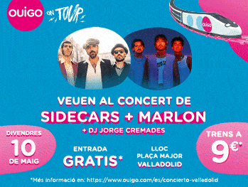 Veuen al concert de ...  Divendres 10 de maig  Lloc: Plaça Major Valladolid  Entrada gratis  Trens a 9€  Més informació en...