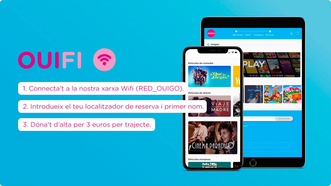 connecta´t a la nostra xarxa wifi Introdueix el teu localitzador de reserva i primer nomeni dóna´t alta per 3 euros per trajecte